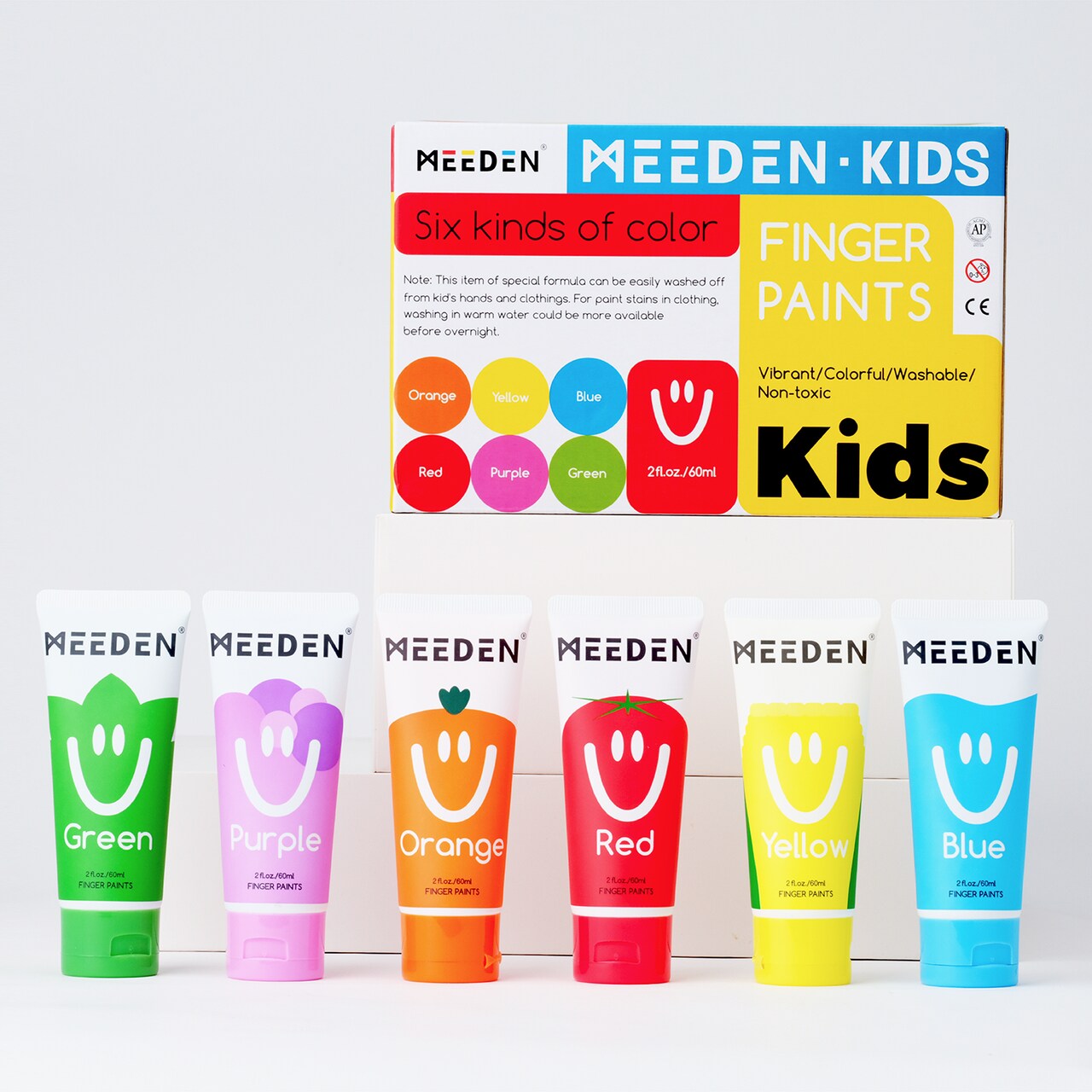 MEEDEN Finger Paints for Kids, Washable Kids Finger Paint Non Toxic Finger Painting Set for Toddlers 3+ Age Art Painting Supplies Gift for Baby Hand Painting DIY Crafts, 6 Colors, 60ml/Tube